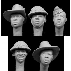1/35 5x Heads of Africans in WWII British Service (eg. XIV Army)