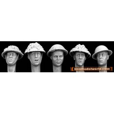 1/35 5x Heads in WWII British Helmets with netting
