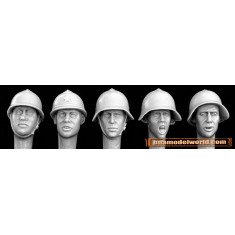 1/35 5x Heads with Early WWII Soviet M36 and Adrian Helmets