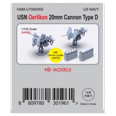 1/700 USN Oerlikon 20mm Cannon Type D (24pcs) w/Ammo Locker (24pcs)