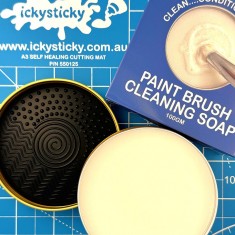 Paint Brush Cleaning Soap (100gm solid soap tin, silicone scrub pad)
