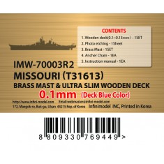 1/700 USS Missouri Brass Mast & 0.1mm Ultra Slim Blue Wooden Deck for Tamiya kit 31614