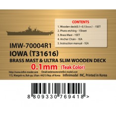 1/700 USS Iowa Brass Mast & 0.1mm Ultra Slim Teak Wooden Deck for Tamiya kit 31616
