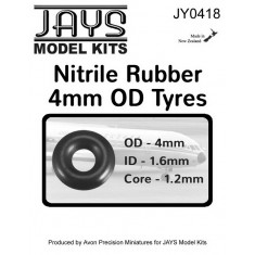 Nitrile Rubber Tyres (OD 4mm, ID 1.6mm, CD 1.2mm, 6pcs) for Small Scale Aircraft