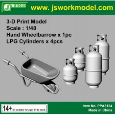 1/48 3D Print Hand Wheelbarrow, LPG Cylinders