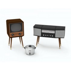 1/24 1960-70's Accessory Set A: Television, Radio, Rice Cooker