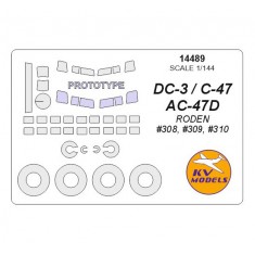 1/144 DC-3 / C-47 / AC-47D Prototype & Wheels Masks for Roden #308, #309, #310