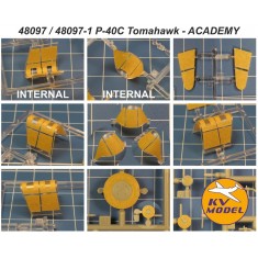 1/48 P-40C Tomahawk Double-Sided Mask Set (Wheels Mask Incl.) for Academy Kits