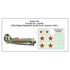1/48 I-16 Type 24 Stencil 67th Fighter Regiment, South Front, Summer 1941 for ICM kits