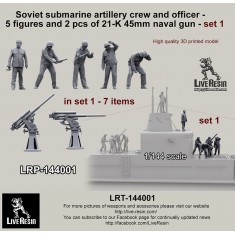 1/144 Soviet Submarine Artillery Crew & Officer #1 (5x figure & 2x 21-K 45mm naval gun)