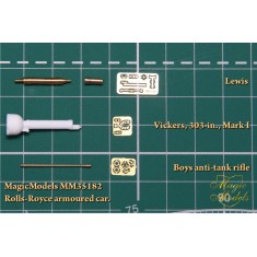 1/35 Rolls-Royce Armoured Car Barrels Set: Boys Anti-tank Rifle, Vickers, 303-in, Lewis MG