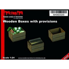 1/24 Wooden Boxes Set with Provisions (3pcs, resin)
