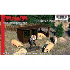 1/35 Pigsty/Shed, 4 Pigs & Farmer