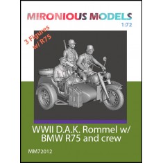 1/72 WWII DAK Rommel with BMW R75 and Crew (3 figures and motorcycle with sidecar)