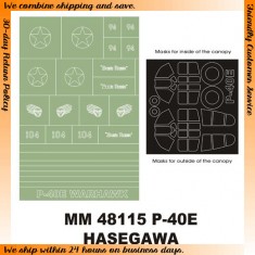 1/48 Curtiss P-40E Warhawk Paint Mask for Hasegawa kit (Canopy Masks + Insignia Masks)