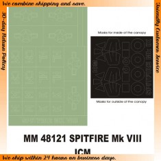 1/48 Supermarine Spitfire Mk.VIII Paint Mask for ICM kit (Canopy Masks + Insignia Masks)