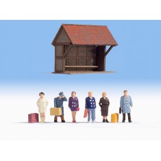 HO Scale At the Bus Stop (building & figures)