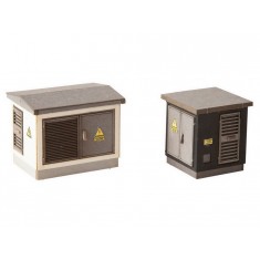 HO Scale Transformer Stations (2pcs, 2.6x2.6x2.8cm, 3.8x2.8x3cm)