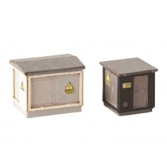 HO Scale Transformer Stations (2pcs, 1.4 x 1.4 x 1.5, 2 x 1.5 x 1.7 cm)