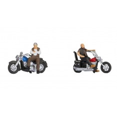 HO Scale Rockers on Motorbikes (2 coloured figures with motorcycles)