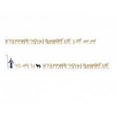 HO Scale Figures xL Set - Sheep and Shepherd (37 assembled painted figures)