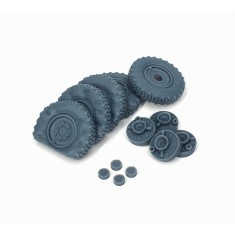 1/35 Sd.Kfz. 222 Late Flat Tyres Type 2 (4pcs + Spare) for Tamiya Kit