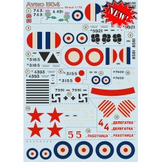 Decals for 1/72 WWI Avro-504 Biplane