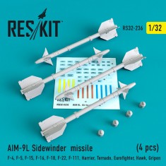 1/32 AIM-9L Sidewinder Missile (4pcs) for F-4/5/15/16/18/22/111, Harrier, Tornado