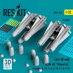 1/32 AGM-65 Maverick Missiles (6pcs) with LAU-88 (2pcs) for A-10, F-16, F-8
