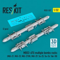 1/32 MBD2-67U Multiple Bombs Racks (2pcs) for MiG-21/23/27(M)/29/Su-25/24/Yak-38