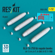 1/32 BLU-1A (750 lb) Napalm Bombs (4pcs) for A-1/A-4/A-7/A-26K/B-57/F-100