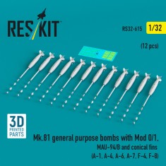 1/32 Mk.81 General Purpose Bombs with Mod 0/1, MAU-94/B and Conical Fins (12pcs)