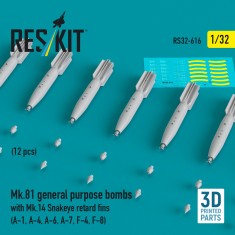 1/32 Mk.81 General Purpose Bombs with Mk.14 Snakeye Retard Fins (12pcs)
