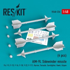 1/48 AIM-9L Sidewinder Missile (4pcs) for F-4/5/15/16/18/22/111/Harrier/Tornado