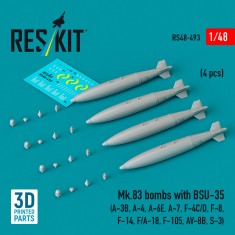 1/48 Mk.83 Bombs with BSU-35 (4pcs) for A-3B/4/6E/7, F-4C/D, F-8, F-14, F/A-18, F-105