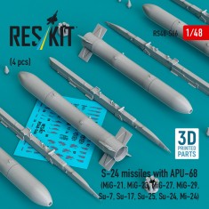 1/48 S-24 Missiles with APU-68 (4pcs) for MiG-21/23/27/29, Su-7/17/25/24, Mi-24