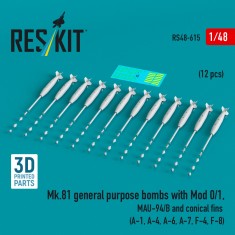 1/48 Mk.81 General Purpose Bombs with Mod 0/1, MAU-94/B and Conical Fins (12pcs)