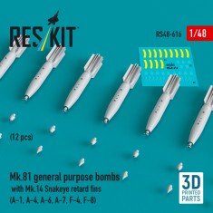 1/48 Mk.81 General Purpose Bombs with Mk.14 Snakeye Retard Fins (12pcs)