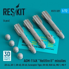 1/72 AGM-114K Hellfire II Missiles (4pcs) for Airfix/Hasegawa/Revell
