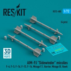 1/72 AIM-9J Sidewinder Missiles (4pcs) for F-4/5/16/15/14/ Mirage F.1/ Harrier