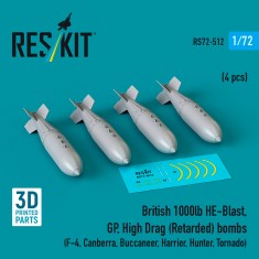 1/72 British 1000lb HE-Blast, GP, High Drag (Retarded) Bombs (4pcs)