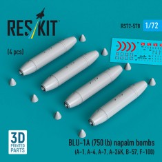 1/72 BLU-1A (750 lb) Napalm Bombs (4pcs) for A-1/A-4/A-7/A-26K/B-57/F-100