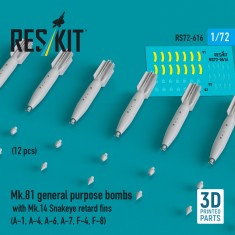 1/72 Mk.81 General Purpose Bombs with Mk.14 Snakeye Retard Fins (12pcs)