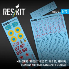1/72 Ukrainian AF MiG-25PDS Foxbat Red 17, Red 87, Red 89 (Decals with Stencils)