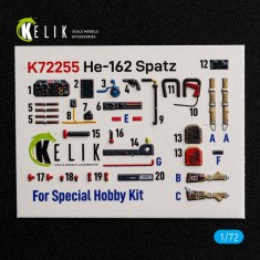 1/72 Heinkel He 162 Spatz Interior 3D Decal Set for Special Hobby Kit