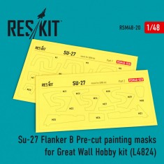 1/48 Sukhoi Su-27 Flanker B Pre-cut Paint Masking for Great Wall Hobby #L4824
