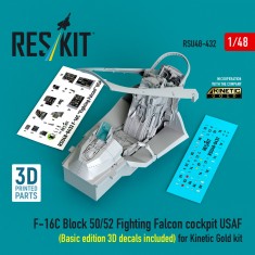 1/48 F-16C Block 50/52 Fighting Falcon USAF Cockpit Basic w/3D Decals for Kinetic Gold