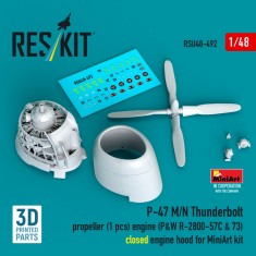 1/48 P-47 M/N Propeller (3) & R-2800 Engine Closed Hood for MiniArt