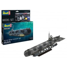 1/72 Model Set German Midget Submarine Type Molch (kit, paints, glue, brush)