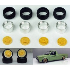 1/24 BBS 16" E51 Wheel Rings (4pcs) and Inserts (4pcs) Set w/Tyres